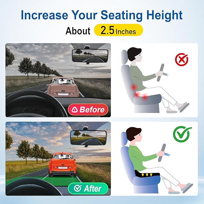 Lofty Aim Car Seat Cushion: Ergonomic Memory Foam Cushion for Driving and Long Drives, for Sciatica and Back Pain, Seat Pillow for Car, Truck, Office Chair, Home, Wheelchair - Gray
