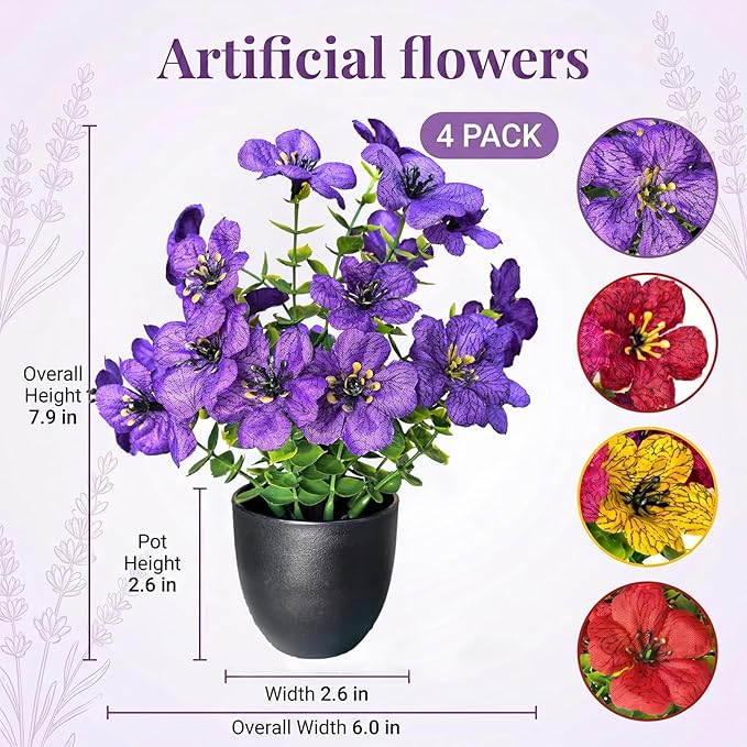 Small Artificial Flowers in Pots, Fake Plants Indoor Small, Spring Decorations for Home Office Desk Accessories, Mini Potted Flowers for Bathroom Shelf