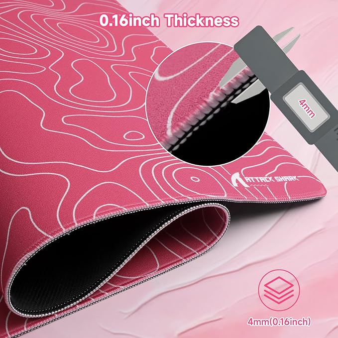 ATTACK SHARK CM02Pro Gaming Mouse Pad for Esports Speed Large Mouse mats for Desk Waterproof Surface Stitched Edges and Anti-Slip Rubber Base Size XXL Laminate 35.43” x 15.75” x 0.16” Pink Contour