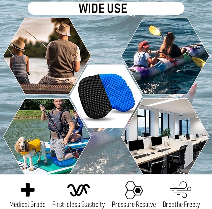 Kayak Seat Cushion, Thicken Anti Slip Waterproof Gel Kayak Seat, Portable Canoe Rowing Rubber Dinghy Pad for Stadium Sit in Kayak Inflatable Fishing Kayak Canoe Kayak Accessories