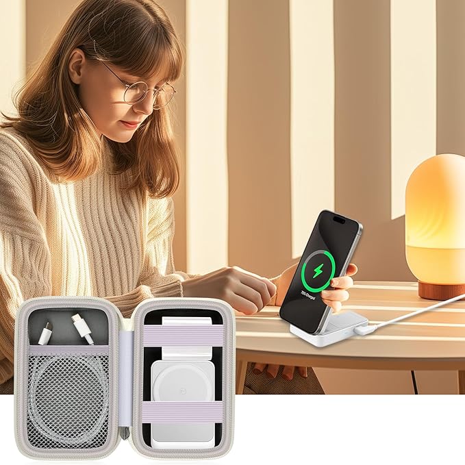 ANKHOH Case for Anker MagGo for Ucomx 3-in-1 for MagGo UFO Charging Station,for Augnner for Iseyyox for Apple MagSafe Duo for LISEN Wireless Charger Foldable Magnetic Charging Stand Storage Box- White