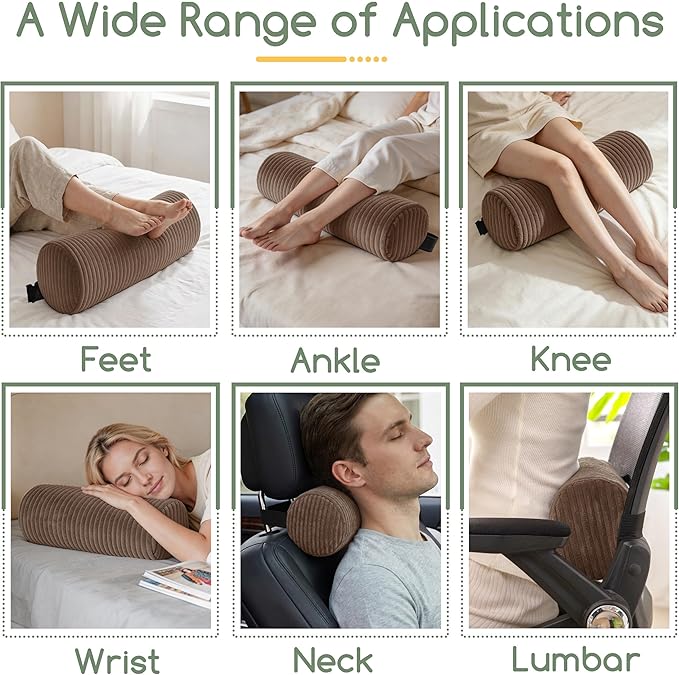 HIGOGOGO Lumbar Roll Lumbar Support Pillow for Office Chairs, Cars, and Gaming Chairs, Back Cushion with Washable Cover & Adjustable Strap to Relieve Back Pain and Improve Posture, 11"x6"x5", Brown