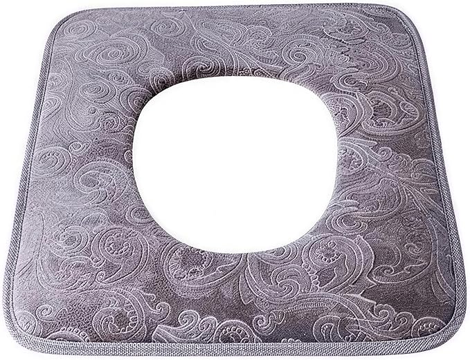 TourKing Bedside Commode Cushion, Square Shape with Center Opening, Gray Paisley Patterne, Fits Commode, Wheelchair & Toilet | Non-Slip, Comfortable for Bedridden & Disabled