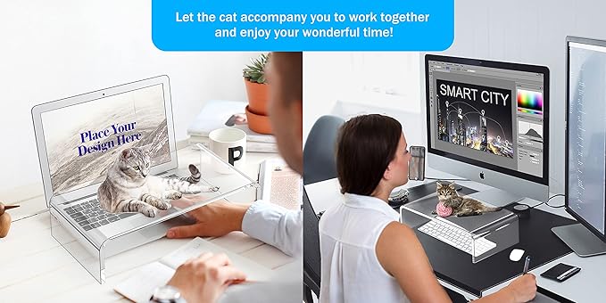 Acrylic Monitor Stand Riser 16-inch Acrylic Laptop Stand Riser PC Holder Clear Computer Monitor Stand for Desk White Laptop Stand for Desk Compatible with iMac MacBook All Notebooks