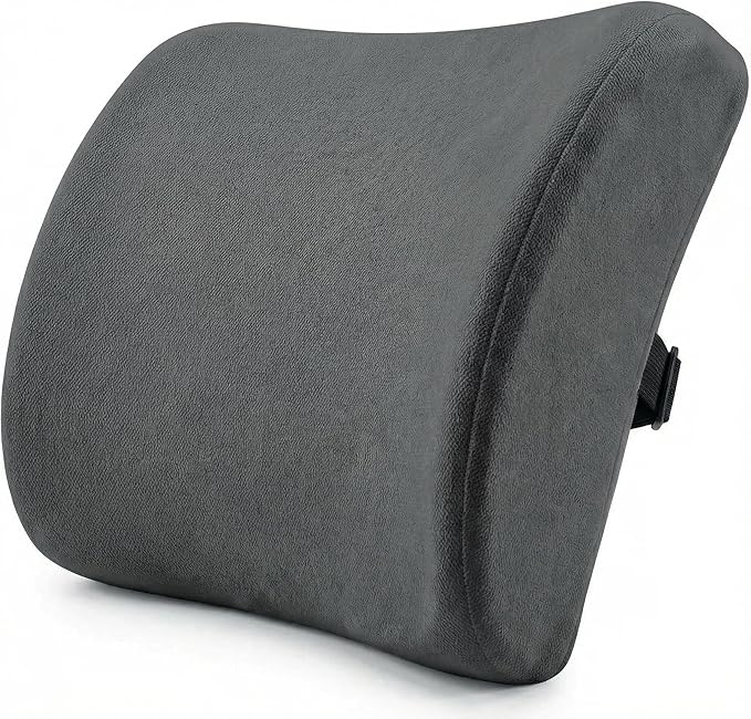 Poshetion Lumbar Support Pillow for Office Chair & Car – Memory Foam Back Cushion with Adjustable Straps & Breathable Mesh Cover（Deep Grey）