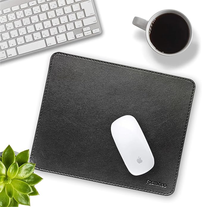 Leather Mouse Pad - Wood Mouse Pad, Double Side Mouse Pad with Stitched Edge, Waterproof Ultra Thin Mouse Pad for Computers, Laptop, Office & Home, 10.2 x 8.3 Inch, 1 Pack (Black)