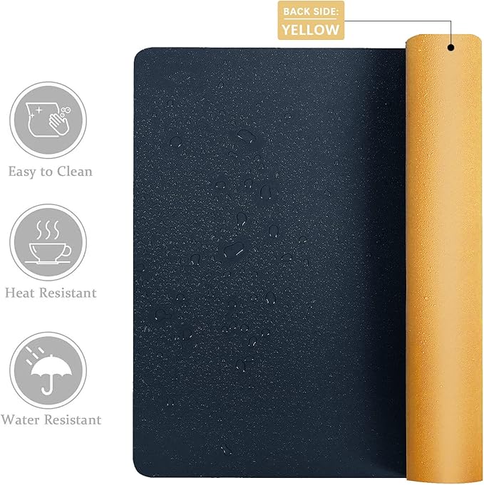 Aothia Double-Sided PU Leather Desk Pad - Non-Slip Large Mouse Pad & Desk Mat for Office, Home - Waterproof, Easy to Clean, Durable Dual-Sided Surface(Dark Blue,36" x 17")
