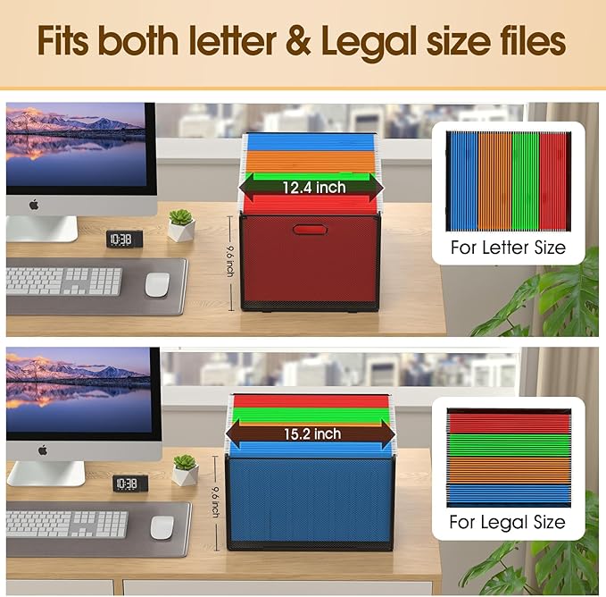MaxGear Hanging File Organizer Box, Metal Mesh File Folder Storage Box for Letter Legal Size, Black Filing Box for Hanging File Folders, Hanging Folder Organizer for Desk, Office, School, Home
