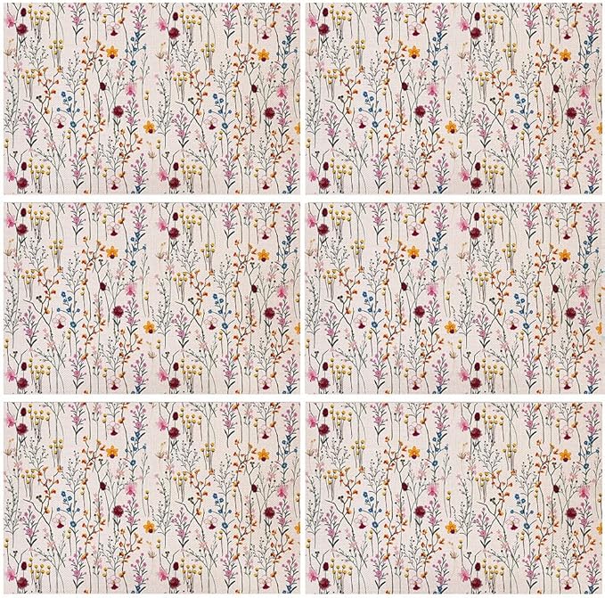 Watercolor Wild Flowers Placemats Set of 6, 12x18 Inch Seasonal Spring Summer Colorful Floral Table Mats for Home Party Kitchen Dining Decoration