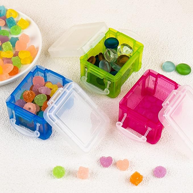 Framendino, 8 Pack Translucent Small Plastic Boxes Mini Desktop Storage Box 3.3" x 2.5" 2" Stackable Organizer Colorful Cosmetic Container with Lid for Jewelry Beads Crafts Accessories