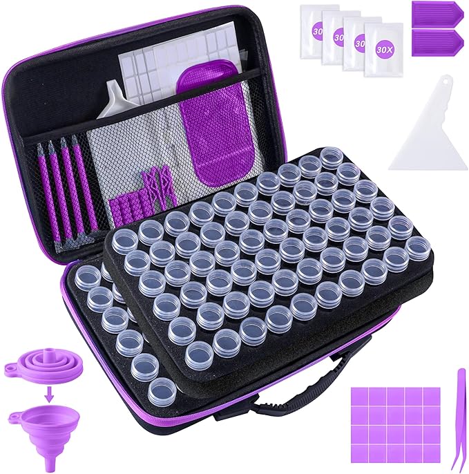 LYMUSUMI Diamond Art Storage Containers 120 Slots Diamond Painting Accessories and Tools Portable Bead Organizer Boxes for Adults（Purple）