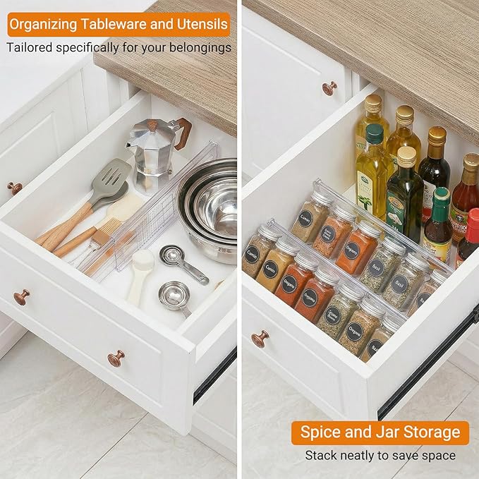 8 Pack 5.9'' Tall Upgrade Drawer Dividers for Clothes, 12.2"–20" Adjustable Expandable Clear Drawer Dividers,Plastic Drawer Organizer Dividers for Closet Kitchen Bathroom