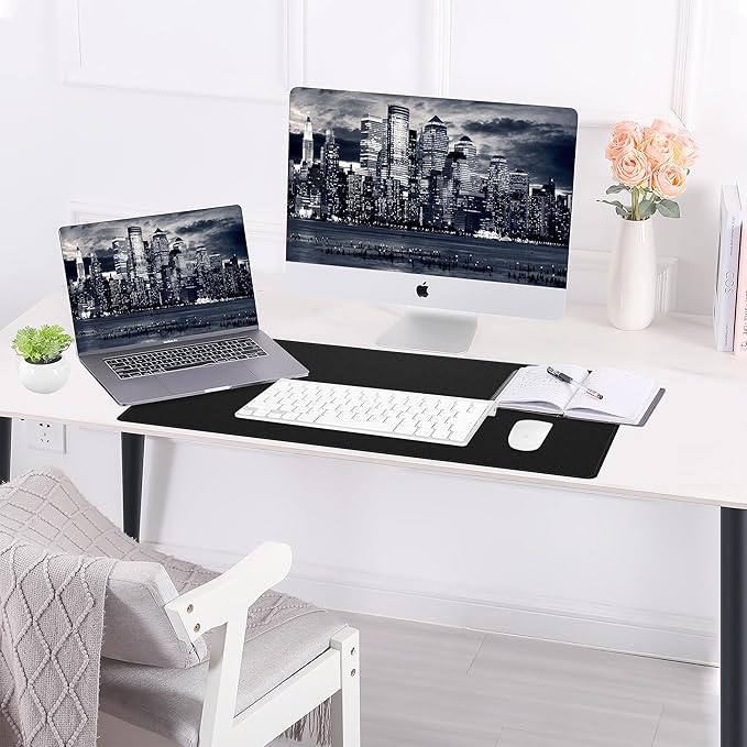AFIING Cork Desk Mat 23.6 x 13.7, Dual-Sided Cork & PU Leather Desk Pad, Waterproof Non-Slip Desk Protector for Home Office, Study Desk & Minimalist Workspace Black