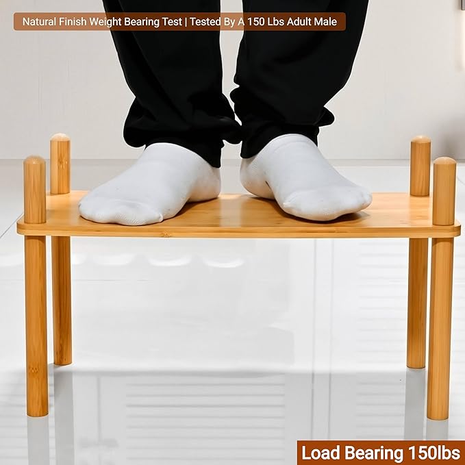 4-Tier Expandable Bamboo Desktop Organizer Shelf Kitchen Cabinet and Counter Riser Display Shelf for Top of Desk Home Office Bathroom Coffee Table Display Stand,White