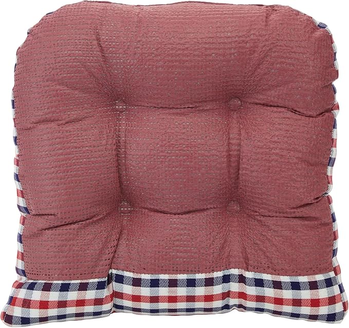 Klear Vu Gripper Overstuffed Universal Non-Slip Dining Chair Cushions for Kitchen Decor or Office Use, U-Shaped Skid-Proof Seat Pad, 15x15 Inches, 2 Count (Pack of 1), Gingham Red White Blue