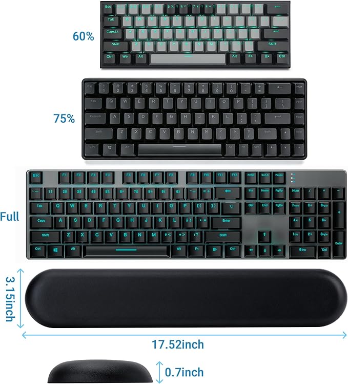 ASFSKY Keyboard Wrist Rest for Full-Size Mechanical Keyboards, 17-Inch Ergonomic Memory Foam Wrist Support with PU Leather Surface, Easy to Clean for Office, Gaming & Coding (Classic Black)
