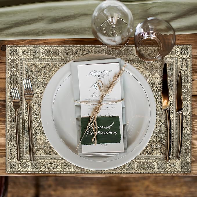 Boho Floral Grey Placemats Set of 4,Vintage Elegant Farmhouse Table Center Linen Decor,12x18 Inch Country Rustic Farmhouse Magical Fall Table Mats for Party Kitchen Dining Decoration
