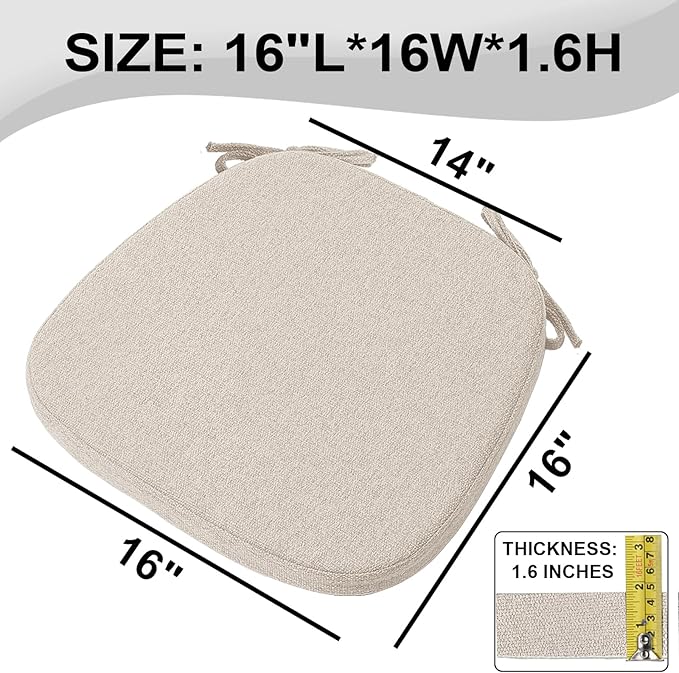 SINOSSO 4 Pack Memory Foam Chair Cushions for Dining Chairs, Friendly Woven Fabric 16" U-Shape Comfortable Kitchen Chair Pads, Removable Slip Resistant Seat Cushions (Set of 4, Oatmeal Beige)