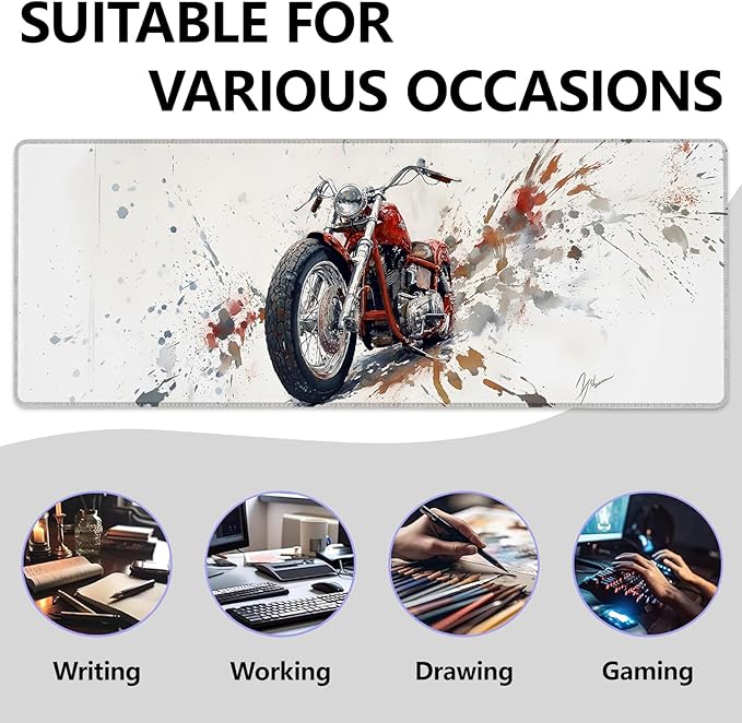 Classic Motorcycle Art Large Mouse Pad, Gaming Mouse Pad, Non-Slip Rubber Base, Office Accessories, Desk Mat, Vintage Bike MousePads for School, Work, Home Decor Gifts 31.5" x 11.8"
