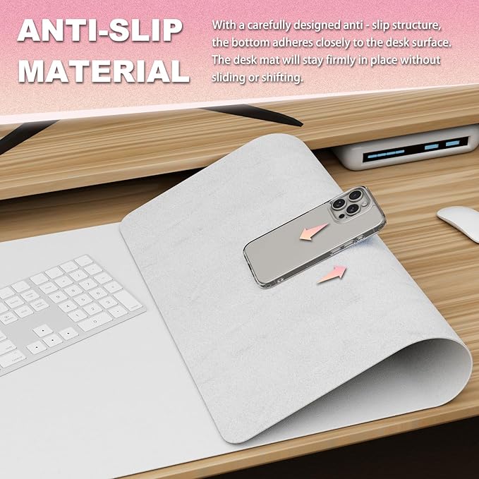 K KNODEL Leather Desk Pad Protector, Office Desk Mat, Large PVC Leather Desk Blotter, Non-Slip Mouse Pad (White, 17" x 35.4")