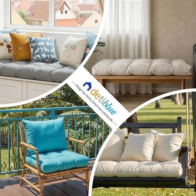 Detiblue Custom Bench Cushion - Indoor/Outdoor Tufted Non-Slip Cushions, Piano Bench/Bay Window/Porch Swing Seat Cushions, Customizable Size/Fabric/Color/Non-Slip/Piping