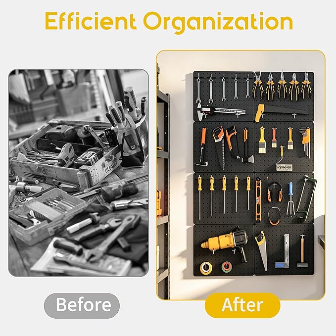 Peg Board for Tools, 8 Pack Metal Pegboard Wall Organizer with Hooks,14.76"×10.82" Black Pegboard Panels for Walls Home, Garage Tool Storage, Kitchen, Office Organization, Craft Room