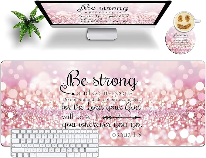 Office Desk Pad Mouse Mat with Coaster 31.5x11.8 Extended Desk Mat, Waterproof Non-Slip Extended Large Mouse Pad for Keyboard and Mouse, Computer Desk Accessories for Home Office Sparkling Bible