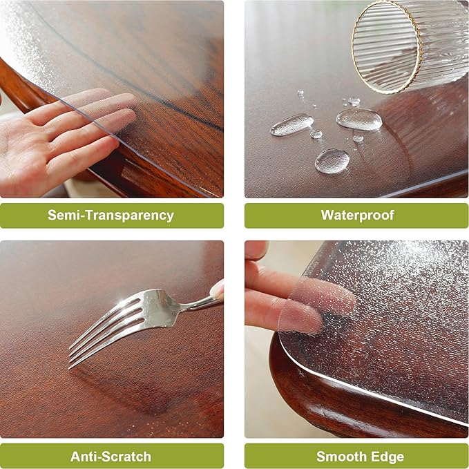 Frosted Clear Table Protector 40 x 66 Inch, 2mm Thick Plastic Table Cover, Waterproof PVC Clear Table Cover Protector, Desk Protector Mat, Writing Desk Pad for Desktop, Coffee & Dining Room Table