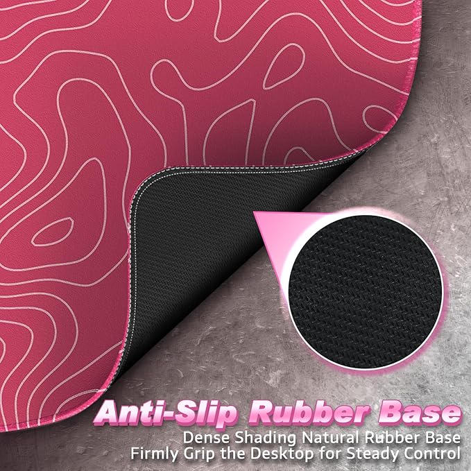 ATTACK SHARK CM02 Gaming Mouse Pad for Esports Speed Large Mouse mats for Desk Waterproof Surface Stitched Edges and Anti-Slip Rubber Base Size L Laminate 17.72” x 15.75” x 0.16” Pink Contour
