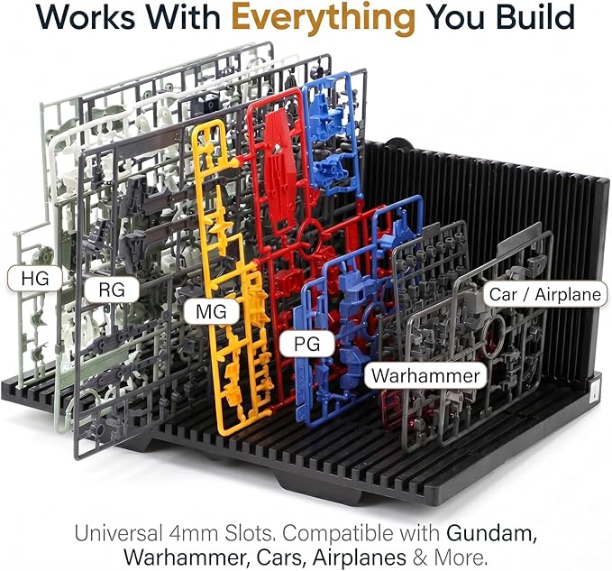 HUBEST Model Pieces Shelves - L-Shape Foldable Parts Organizer Rack for Hobby Building Tools, Compatible with Gundam Gunpla, Car, Airplane & Military Models