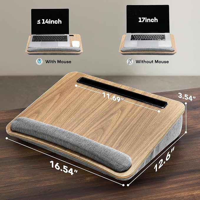 HUANUO Laptop Lap Desk - Portable Lap Desk with Pillow Cushion, Fits up to 15.6 inch Laptop, with Anti-Slip Strip & Storage Function for Home Office Students Use as Computer Laptop Stand, Book Tablet