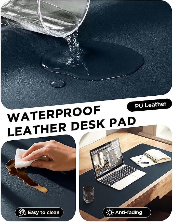 YSAGi 47.2" x 17" Large PU Leather Desk Mat for Keyboard and Mouse - Waterproof Non-Slip Desk Pad Protector for Office, Home, Writing Desk, Dark Blue