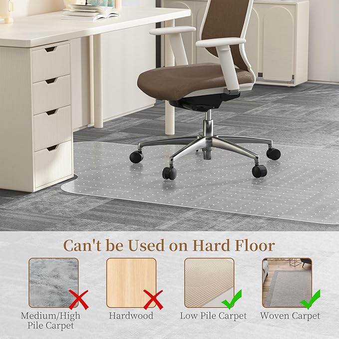 Office Chair Mat for Carpet, 36" X 48'' X 0.09" with Lip, Non-Slip Desk Chair Mat for Home Office, Protects Carpet - Can't be Used on Hardwood