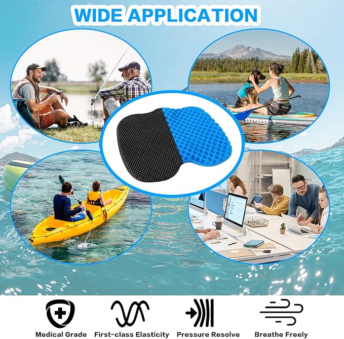Anti-Slip Kayak Seat Cushion, Thickened Waterproof Boat Kayak Canoe Rowing Dinghy Gel Seat Pad for Sit-in Inflatable Fishing Kayak Canoe Chair Accessories Equipment