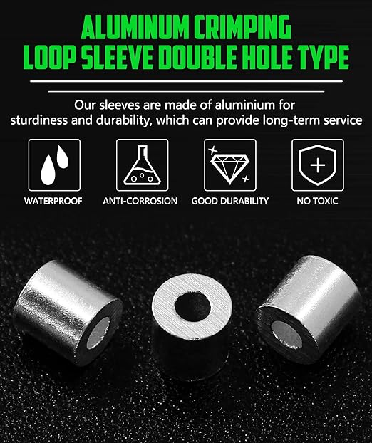 100pcs 1/16 Inch Aluminum Crimping Stop Sleeve for Wire Rope and Cable, Round Hole Type