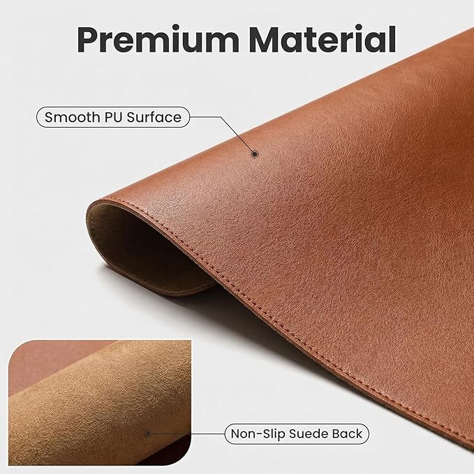Office Leather Desk Mat, Mouse and Keyboard Pad, Computer and Laptop Mat, Desktop Protector and Cover, Writing Pad and Blotter (14.18''x23.64'', Brown)