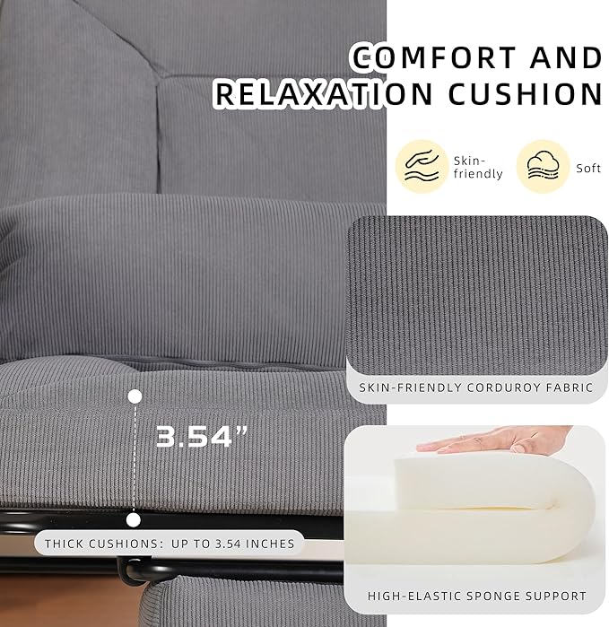 Oversized Reclining Rocking Chair with Foot Rest, 110°–160° Adjustable Backrest, Upholstered Armchair with Side Pocket for Nursery and Living Room, Grey