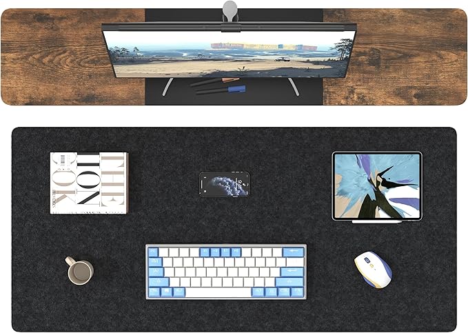 DAWNTREES Non-Slip Felt Desk Mat,36 x 16 Inches Large Desk Pad Protector,Office Computer Desk Mat for Full Keyboard and Mouse Pad