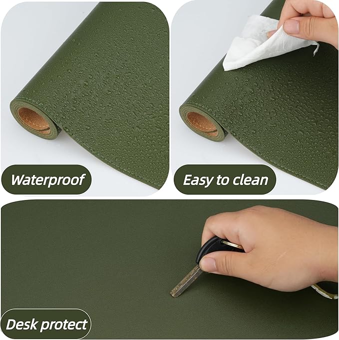 Dual-Sided Desk Pad,Green 35.4" x 17" Large Natural Cork & PU Leather Desk Mat,Non-Slip Waterproof Desk Blotter Pad for Office & Home