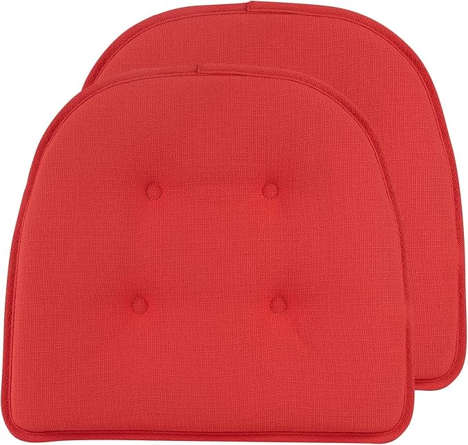 Klear Vu Omega Non-Slip Chair Cushions, Assembled in USA, U-Shaped Skid-Proof Seat Pads for Dining Room, Kitchen, Office, 15"x16" 2 Pack Solid Coral 2 Count