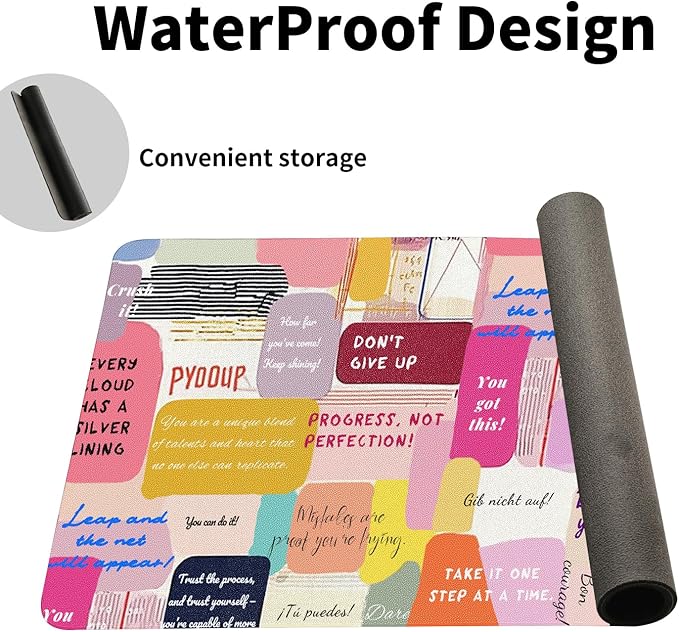 Motivational Desk Mat for Women, Waterproof PU Leather Desk Pad with Non-Slip Base, Uplifting Gift Inspiring Office Keyboard Mat for Gaming & Home Work (23.6x11.8 Inch)