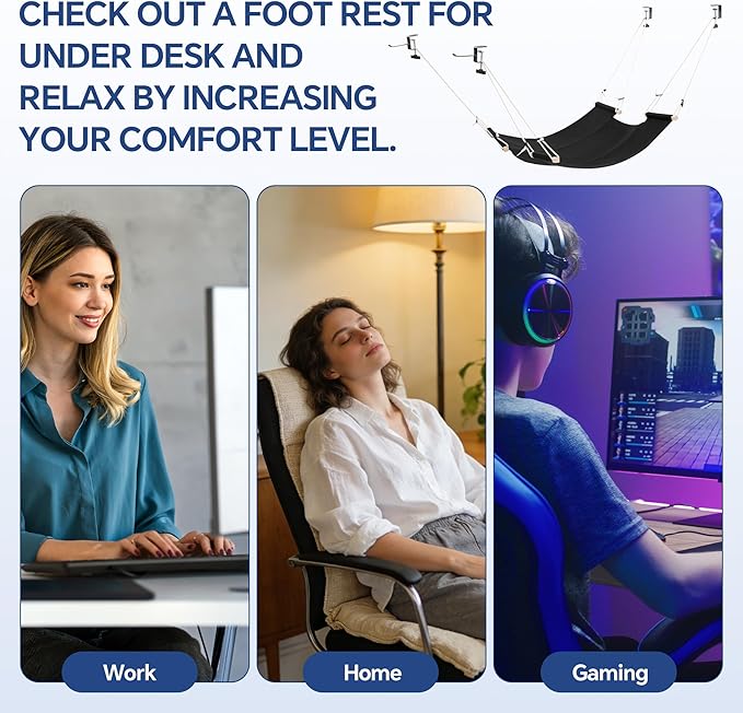 BALAPET Large Foot Hammock Under Desk Footrest, Adjustable Office Foot Rest Sling with Hooks Portable Leg Rest for Desk for Study and Relaxing,Machine Washable