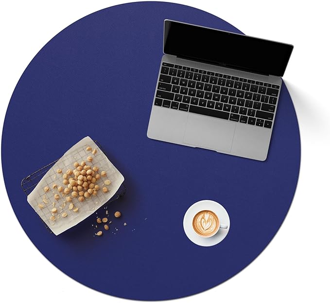 CENNBIE 30 Inches Round Table Cover Protector - Cork & Leather Table Mat - Suitable as Side Dining Coffee Table Pad - Can Be Cut to Fit (18"-30", Blue)