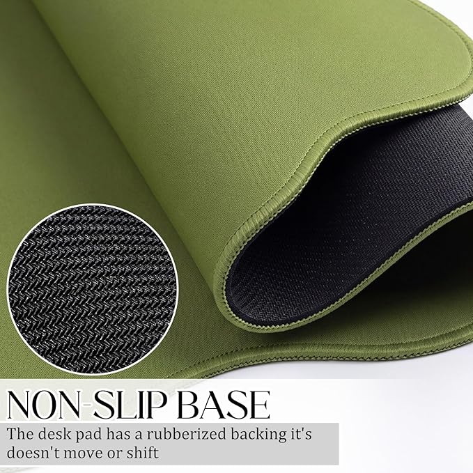 Hahafelt Scalloped Desk Mat Large Desk Pad Cute Coquette Table Mat Aesthetic Preppy Table Make up Pad Nonslip 2026 Graduation Gift with Stitching Waterproof Gaming(Dark Green,31.5 x 15.8 Inches)