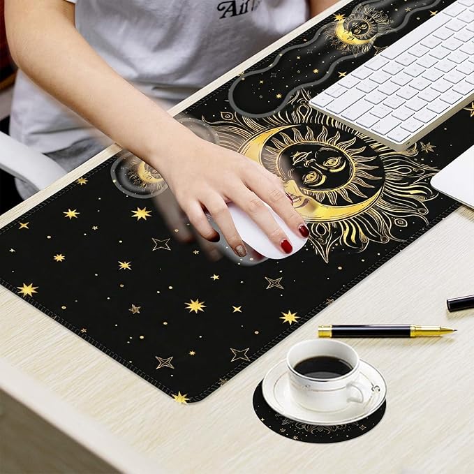 Ergonomic Mouse Pad Set with Wrist Support for Keyboard and Wrist Rest for Mouse, Memory Foam Comfort, Non-Slip Large Desk Mat for Home Office Pain Relief,Sun Moon Star