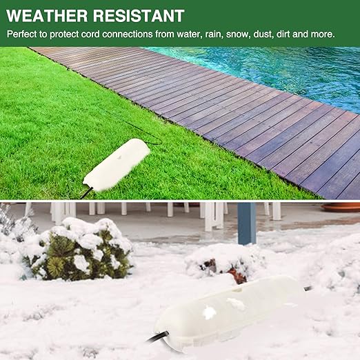 Flemoon Outdoor Extension Cord Safety Cover with Waterproof Protector Seal, Weatherproof Electrical Connection Box for Outdoor Outlets, Plugs, Sockets, Holiday Decorations, Power Tools, White