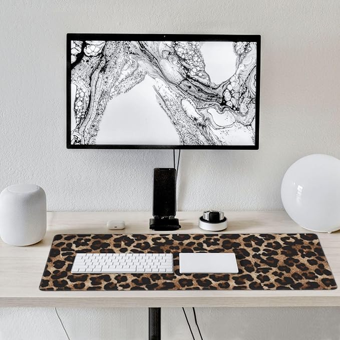 Leopard Cheetah Print Large Mouse Pad & Desk Mat Extended Mousepad with Stitched Edges Non-Slip Rubber Base Laptop Computer Keyboard Pad for Gaming, Office & Home Decor, XXXL - 35.4" X 15.7"