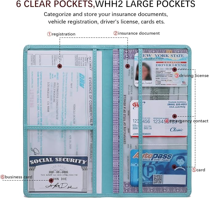 Car Registration and Insurance Card Holder for Women Men, Blue Glove Box Paperwork Organizer with Magnetic Buckle for Easy Access and Protect Documents and Various Cards in Vehicle