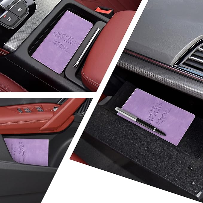 Car Registration and Insurance Card Holder for Women Men, Purple Glove Box Paperwork Organizer with Magnetic Buckle for Easy Access and Protect Documents and Various Cards in Vehicle