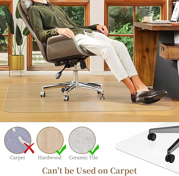 Office Chair Mat for Hardwood Floor - 30" X 48" PVC Clear Floor Protector Mat for Hard Floors, Non-Slip Desk Chair Mat for Home Office, Protects Laminate Tile Vinyl - Can't be Used on Carpet